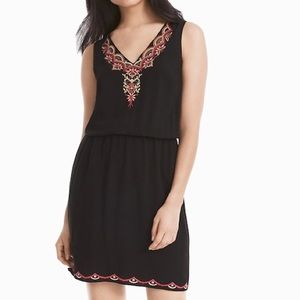 WHBM Embroidered Sleeveless V Neck Blouson Dress